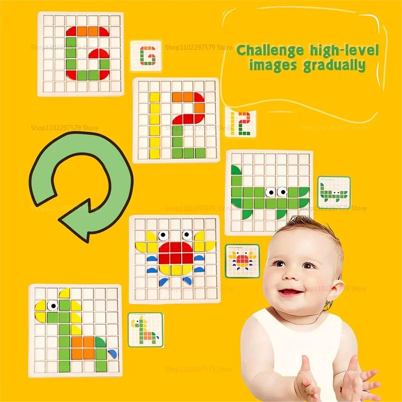 เกมโมเสกไม้สีสันรูปทรงใหม่ ของเล่นเสริมพัฒนาการเด็กเล็ก ตัวต่อจิ๊กซอว์ บล็อกรูปแบบ สำหรับเป็นของขวัญเด็กวัยหัดเดิน