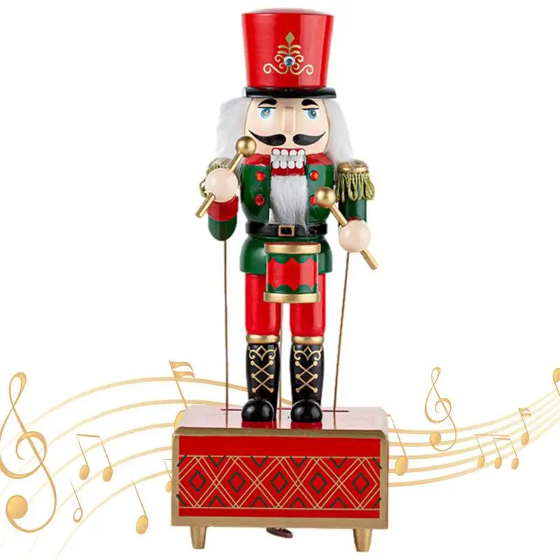 Christmas Ornaments Wooden Nutcracker Soldier Cartoon Character Music Box Home Tabletop Decoration Holiday Gifts