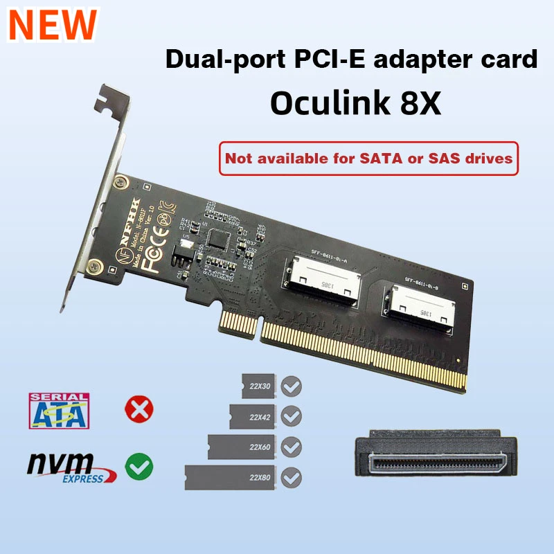 

Oculink 8X PCIe PCI Express 3.0 4.0 X16 To 2 Port Dual Oculink SFF-8612 8i SFF-8611 Adapter Card for Mainboard SSD Graphics Card