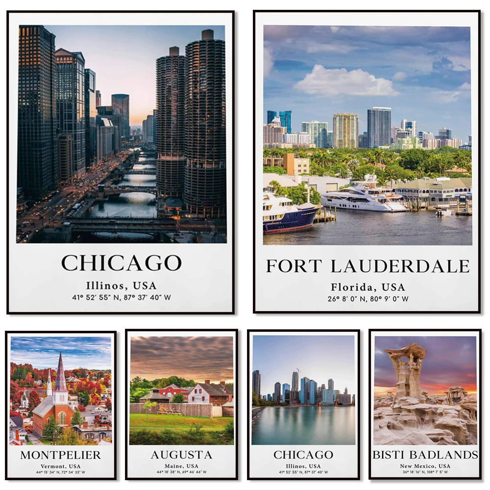 Badlands Nuevo México, Augusta, Jacksonville, Illinois, Montpellier, Fort Lauderdale, Vermont, América del Norte, cartel de viaje de EE. UU.