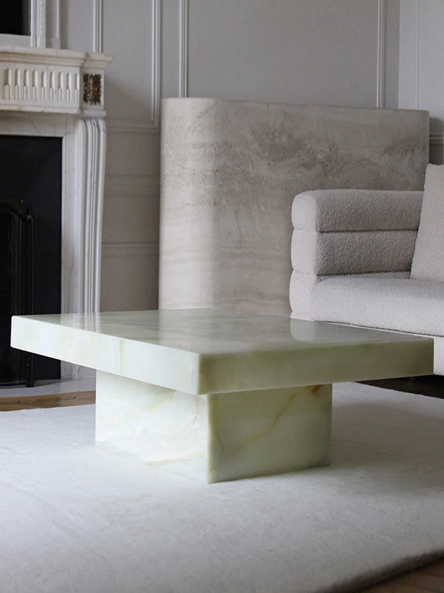 Modern Living Room Furniture Wholesale Customized Green Onyx Rectangular Stone Side Table Luxury Onyx Marble Plinth Table