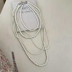 Fashion Charm Multi Layer Imitation Pearl Necklace for Women Retro Versatile Clothing Sweater Choker Chain Accessories Jewelry