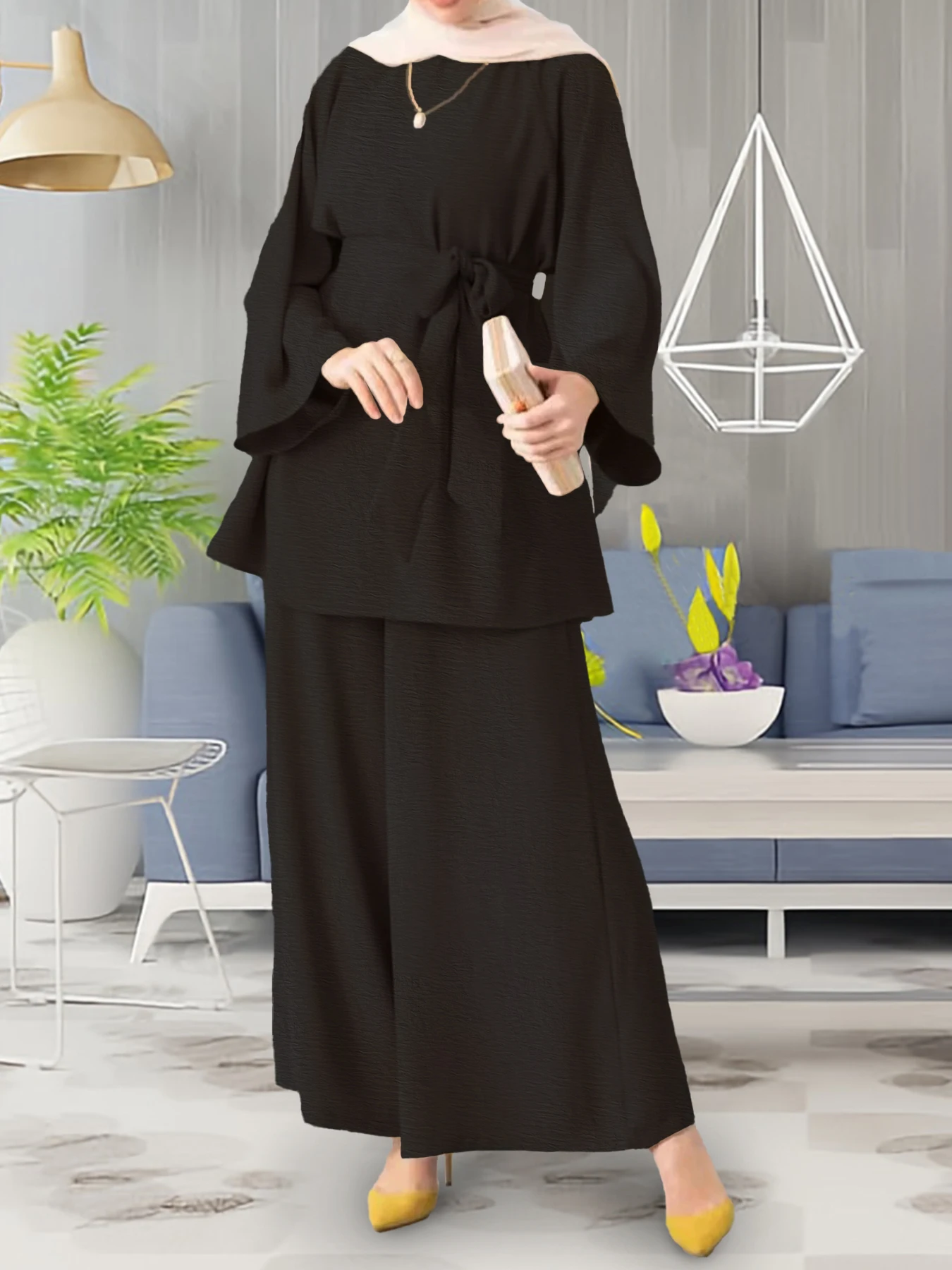 

Muslim Women 2 Piece Abaya Set Ramadan Dubai Abaya for Women Muslim Islamic Clothing