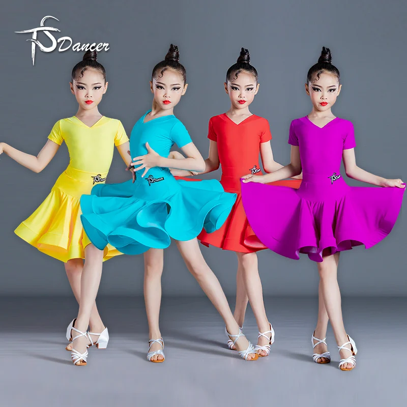 فستان مسابقة الرقص اللاتيني سامبا رومبا للأطفال، فستان الرقص اللاتيني للفتيات، فستان أداء مسرح الأطفال