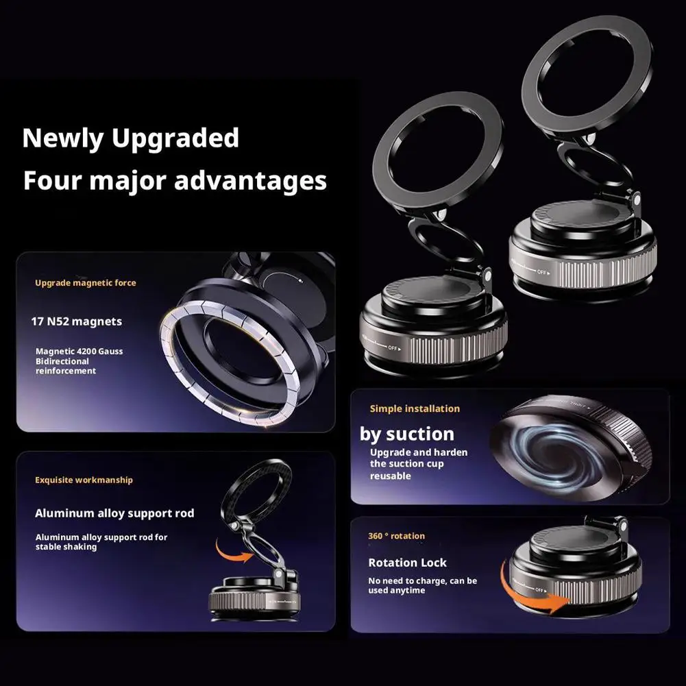 

2025 Car Phone Stand Mechanical Vacuum Suction Cup Adsorption Navigation Bracket Rotate Magnetic Holder Universal Strong 36 M1E2