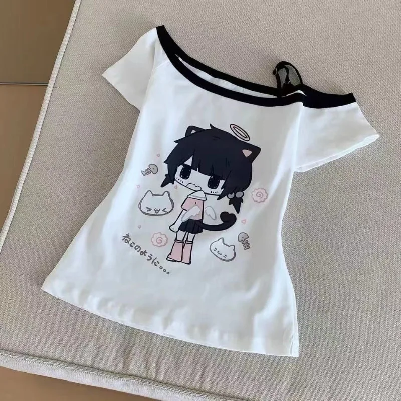 اليابانية لطيف الكرتون تي شيرت مطبوع المرأة عادية فضفاض Preppy Sytle تيز جديد Kawaii ثقافة فرعية Harajuku الحلو فتاة الملابس القمم
