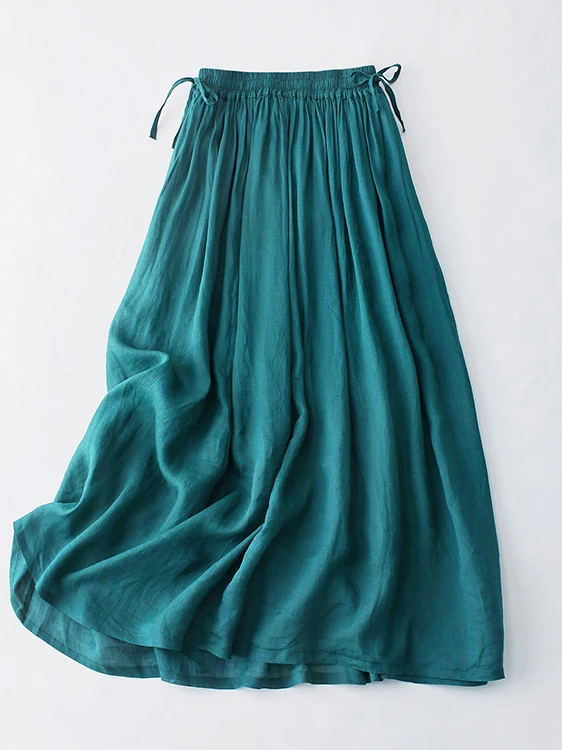 

Artistic A-Line Skirt with Inner Drawstring Elastic Waist Large Hem Versatile Summer Women's Fashion Midi Skirt