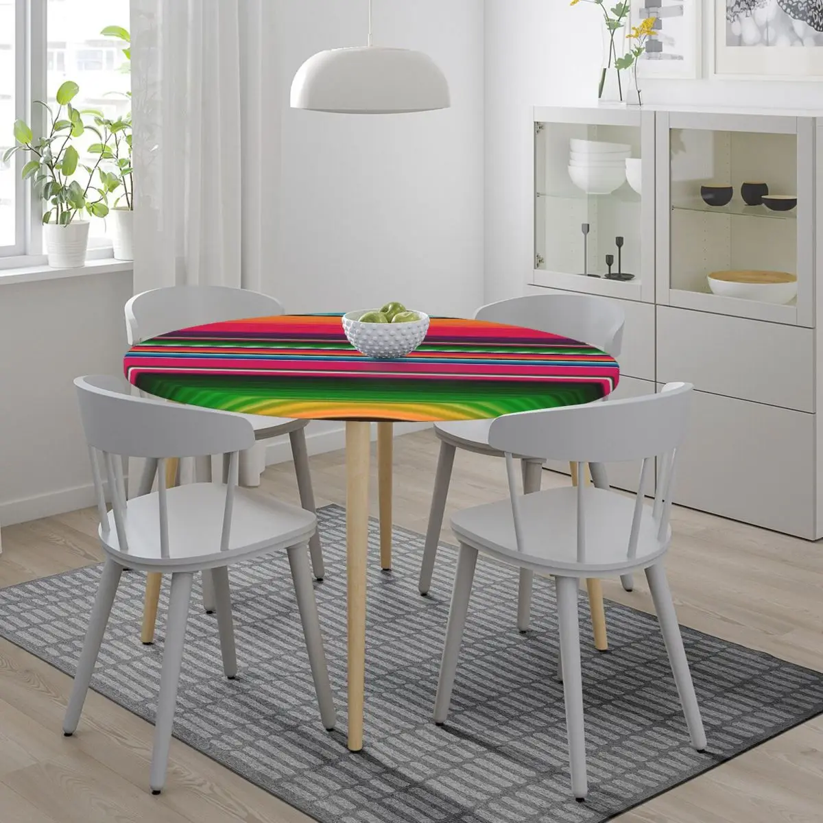 Mexican Blanket Striped Fiesta Serape Waterproof Round Tablecloth Oilproof Table Cloth for Kitchen Events Dining Table Cover