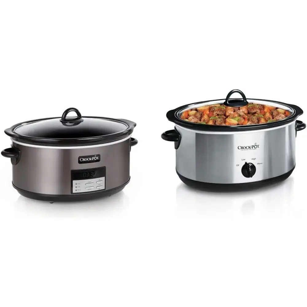 

8 Quart Progmable Slow Cooker + 7 Quart Oval Manual Slow Cooker, StainlSteel