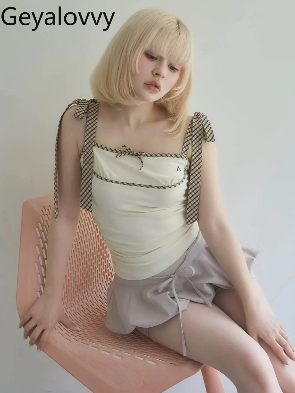 

Japanese Niche Design Sense Clear Tie T Shirt Women Bow Strap Waist Suspender Vest Top New Summer Tshirt for Women Crop Tops
