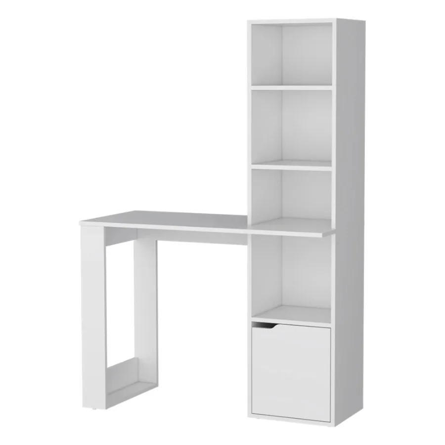 White Computer Desk 4-Tier Bookcase 1-Door Cabinet