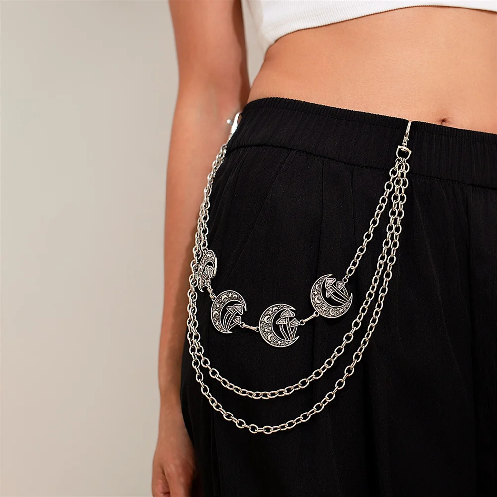 Punk Personality Jeans Trouser Chain for Women Men Versatile Multilayer Moon Pendant Waist Chain Clothing Accessories