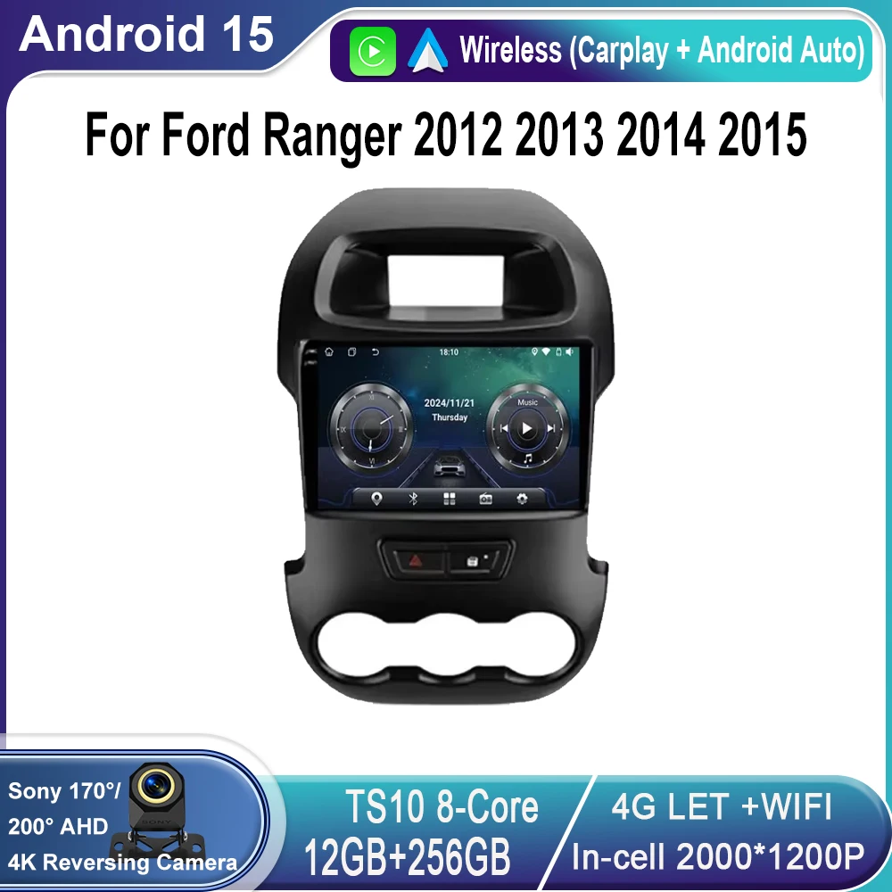 

Android 15 For Ford Ranger 2012 2013 2014 2015 Car Radio Stereo Auto DSP Carplay GPS Navigation Player Video WIFI 4G BT No 2 din