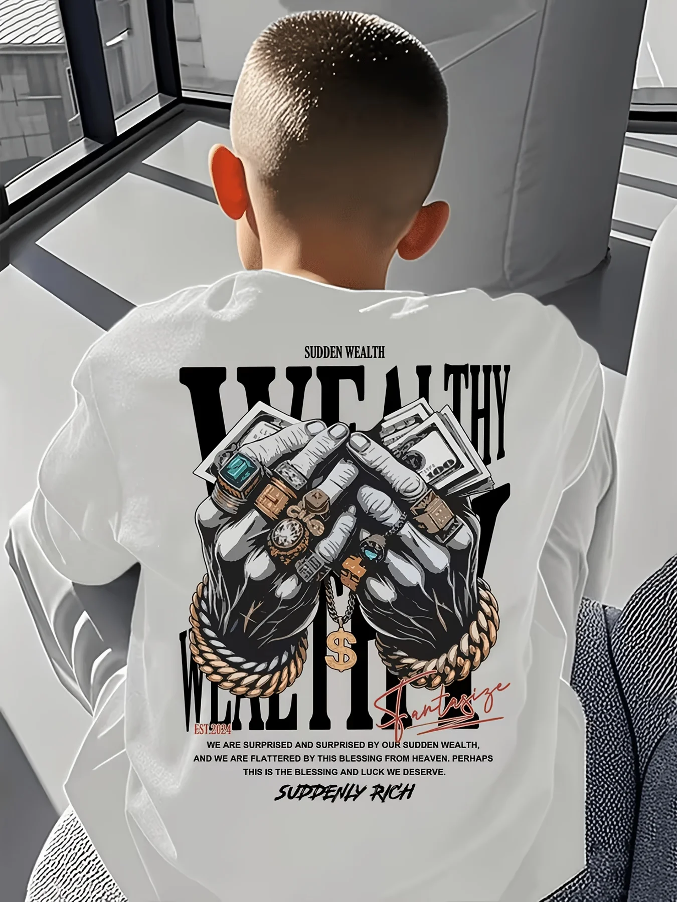 Older‑Boys‑Summer‑T‑Shirt‑Sudden‑Fortune‑Double‑Sided‑Print‑Machine‑Washable‑Crew‑Neck‑Casual‑Top