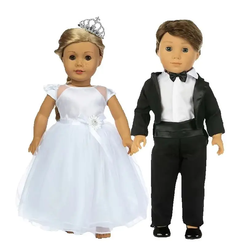 18 Inch Dolls Pink Wedding Dress with Crown for 43cm Baby Doll Dress for 18\