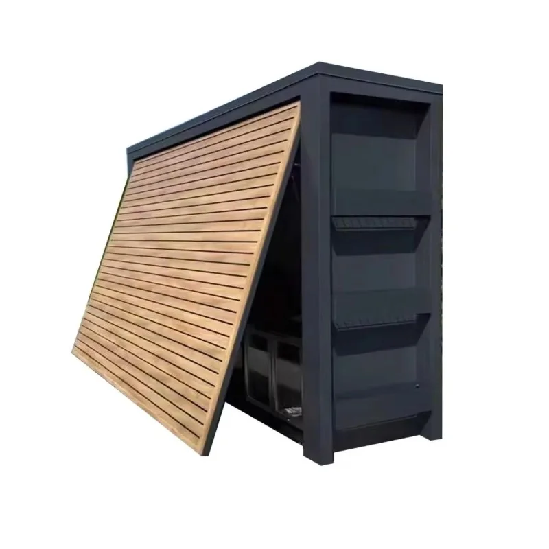 Modern smart outdoor kitchen with retractable shade, stainless steel waterproof, suitable for garden bar grilling