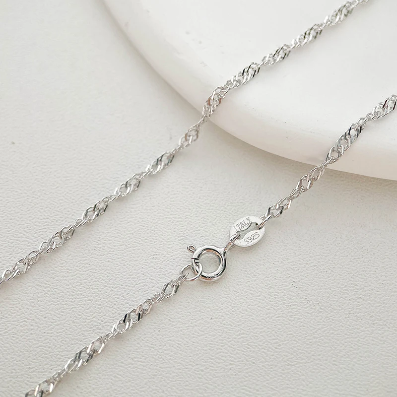 40cm-60cm 2mm 925 Sterling Silver Rhodium Plate Water Wave Chain Necklace Women Jewelry Girl Italy Kolye Collier Ketting Collane