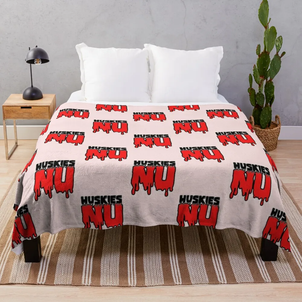 

northeastern huskies drip Throw Blanket Dorm Room Essentials For Sofa Thin Fluffy Shaggy Blanket