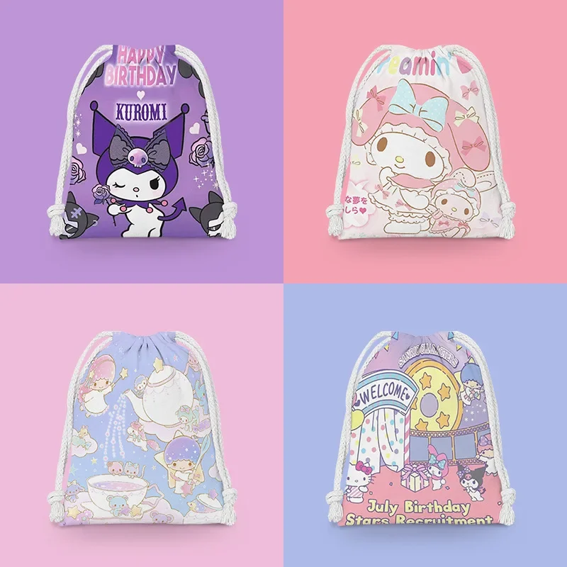 Sanrio Family Drawstring Drawstring Cartoon Small Cloth Bag Student Sundries Storage Bag Cosmetic Bag Portable Washing Bag