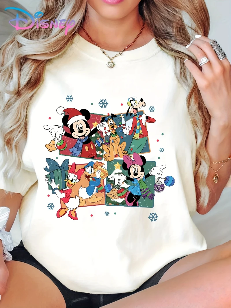 

Ladies Mickey and Minnie Mouse Christmas T-shirt - Official Disney Christmas T-shirt featuring Mickey Minnie Donald Duck T-shirt