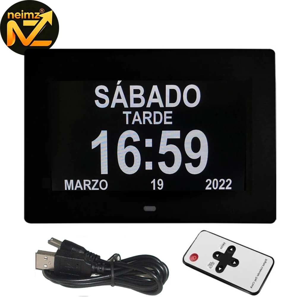 Reloj Calendario Digital LED con 12 Alarmas y Pantalla Multi-Idioma. Recordatorio de Horario de Medicación para Personas Mayores. Decoración de Pared para el Hogar o la Oficina