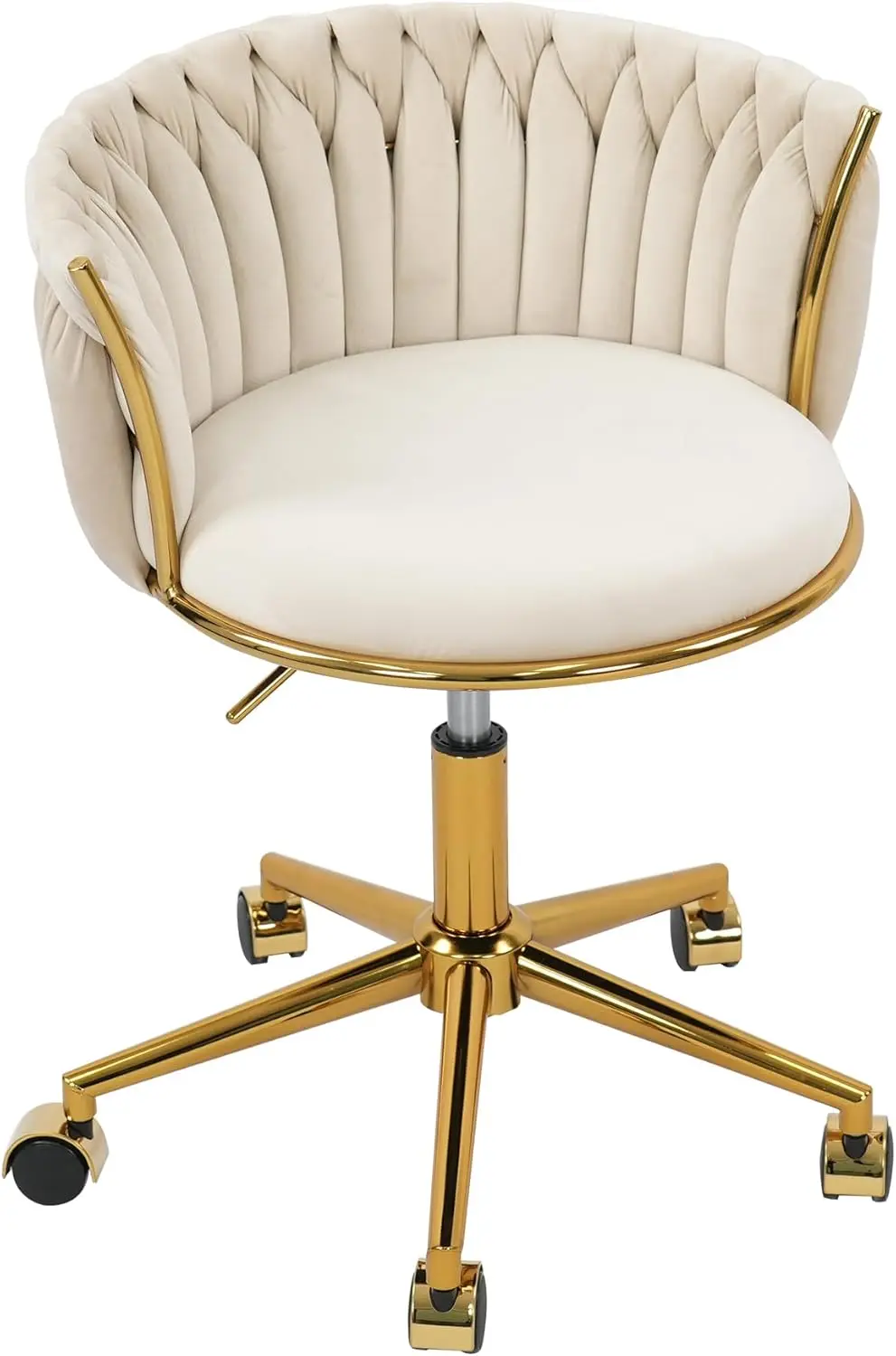 

Velvet Woven Home Office Chair, Modern Swivel Desk Chair with Wheels, Height Adjustable Vanity Chair with Gold Metal Base