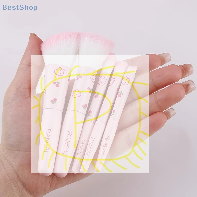 (●'◡'●)%(●'◡'●)5-piece Mini Pink Makeup Brush Set With Makeup Bag,Suitable For Flawless Foundation, Blush, Eyeshadow