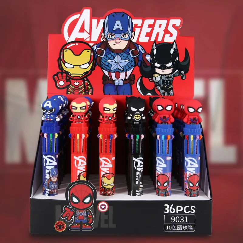 Disney 18/36pcs Ballpoint Pen 10-color Cartoon Iron Man Multi-color Press Pen Student Color Marker Press Pen 0.7 Boxed Wholesale