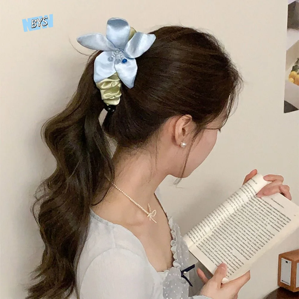 

Cute Non-Slip Satin Banana Clip Fabric High Ponytail Flower Hair Clip Hair Accessories Large Size Cloth Vertical Clip Female