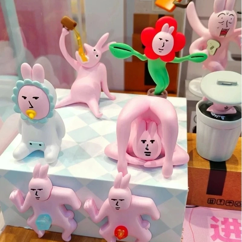 Pink Rabbit Abstract Series Mystery Blind Box Creative Unique Fun Whimsical Desktop Decor Trendy Collectible Figurine Ornament