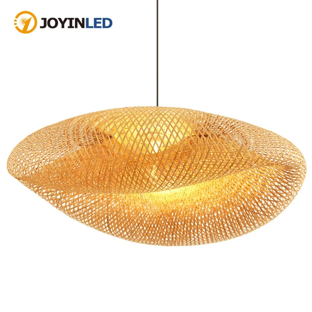 

JOYINLED Modern Bamboo Pendant Light Hand Woven Natural Chandelier Pendant Light for Living Room Dining Room Ceiling Decor