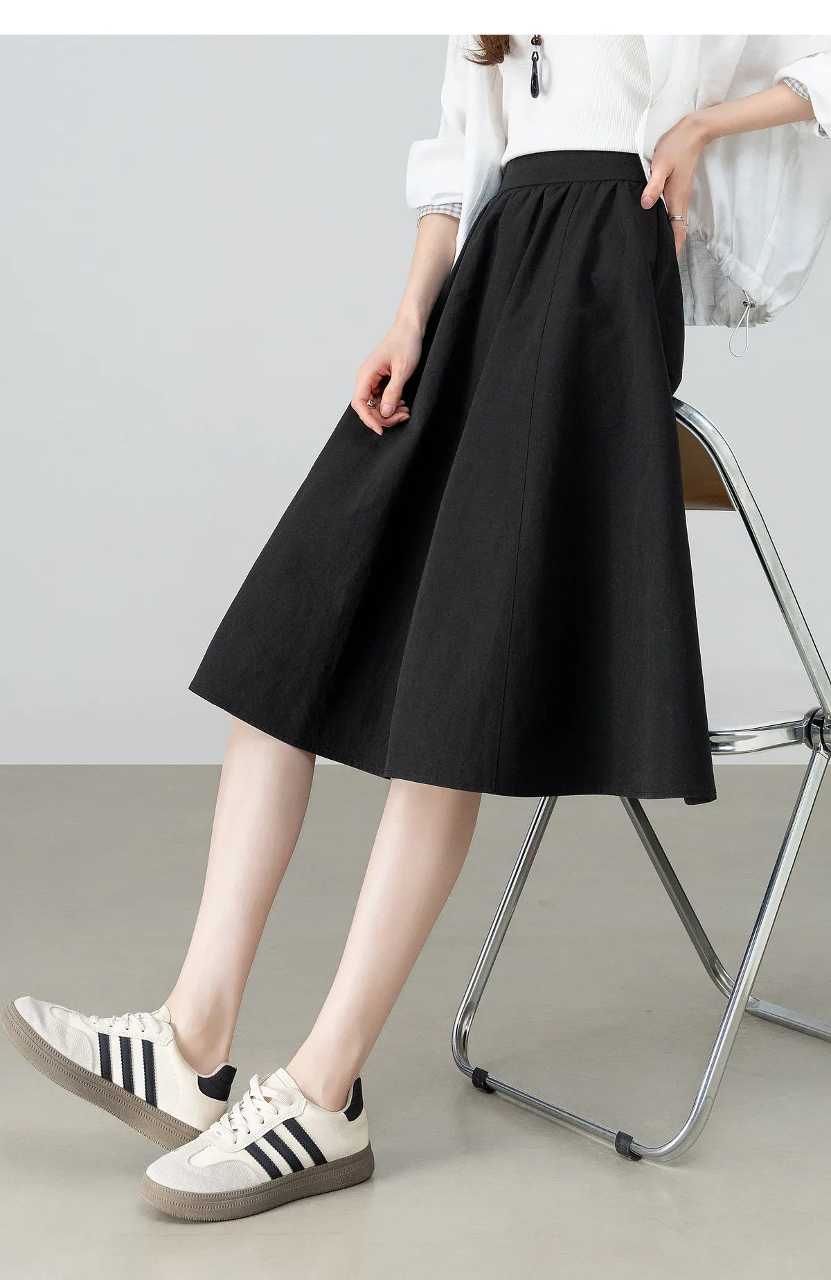 SENTUBILA Minimalistischer Pendler-Midirock mit elastischem Bund und Taschen, A-Linie, Damen, Sommer, neu, lässig, locker geschnitten, 162QG6284 – Detail 27