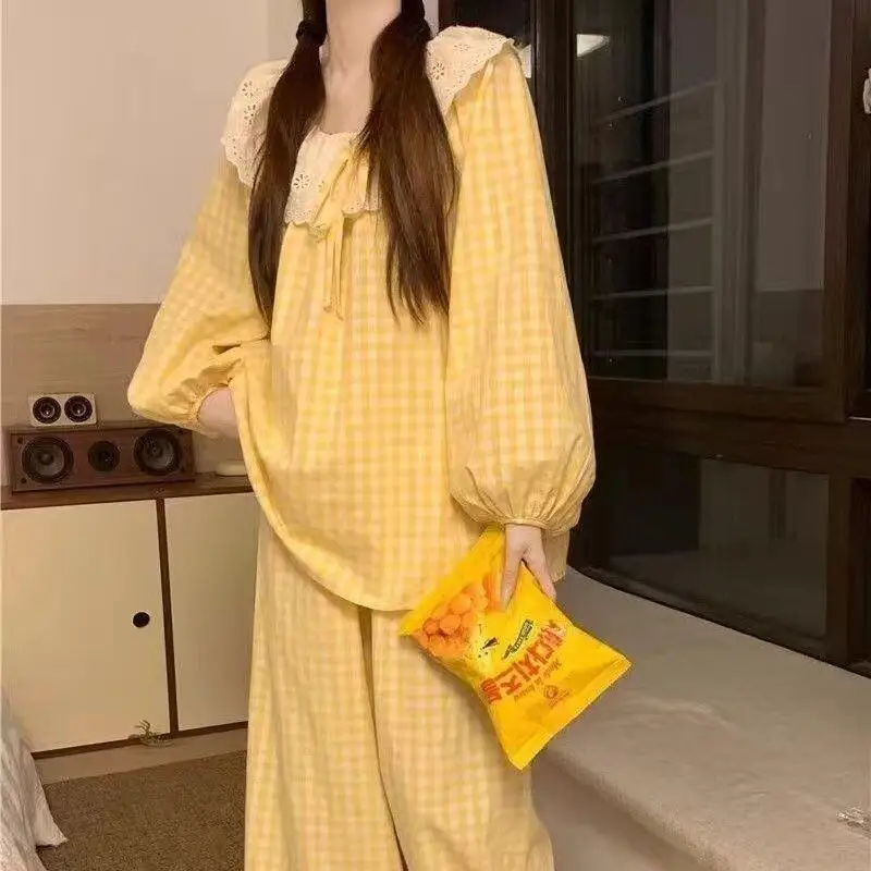 

Japanese Internet Celebrity Sweet Ins Style Sleepwear for Women in Spring and Autumn Fashion Homewear Pajama Set Pajamas Sets