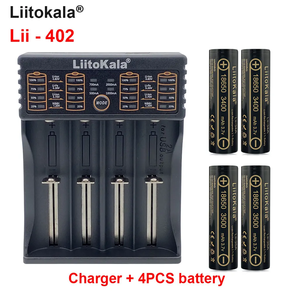 

Liitokala lii-402 USB battery charger + 4pcs Liitokala 3.7v 18650 battery 3400/3500mah rechargeable batteries