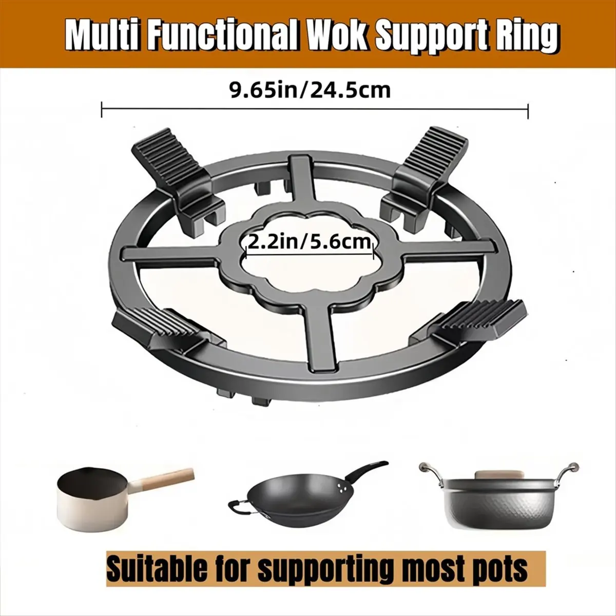 Cast Iron Wok Support Ring for Moka Pot, 2 in 1 Gas Ring Stovetop Stand for Wok Small Saucepan Reducer Ring Holder