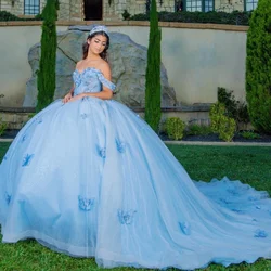 Angelsbridep Customized Sky Blue Ball Gown Quinnceanera Dresses With Butterfly Appliques Girls Evening Dress Vestidos De Fiesta