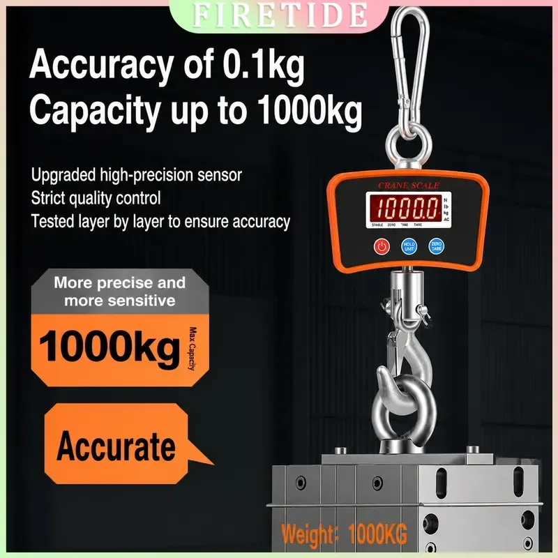 Electronic Crane Scale 300kg 500kg 1000kg 1t Industrial Lifting Scale Direct Display Heavy Duty Hanging Weighing Hook Scale