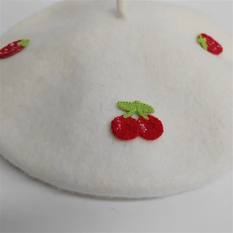 RH Girls Women Fashion Leisure Women Wool Beret Artist Hat Family Kids Cherries Strawberry Sweet Woolen Hat