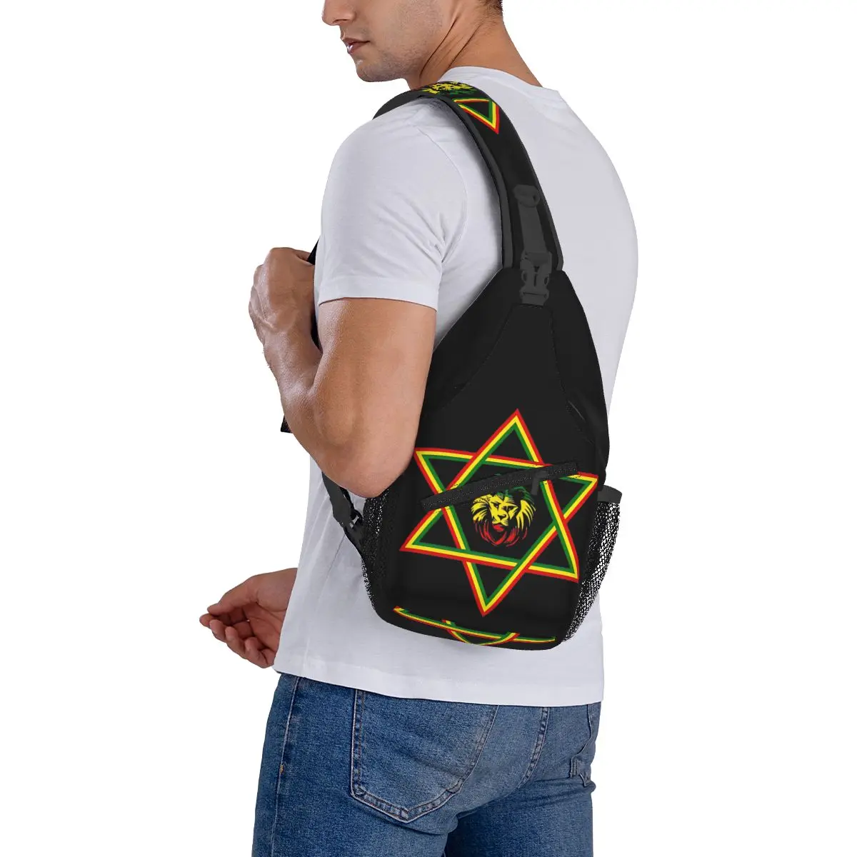 Rasta Discuting of Juda Star of FC Small Sling Bags, Chest Crossbody, Initiated Sling Backpack, Outdoor Hiking Daypacks, Printed Bags