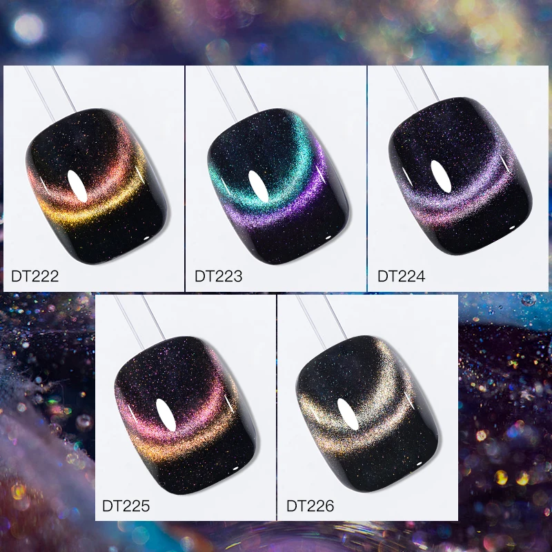 MEET ACROSS 7ml 9D Cat Magnetic Gel Nail Polish Glitter Magnetic Semi Permanent UV LED Nail Art Varnishes Need Base Top Coat