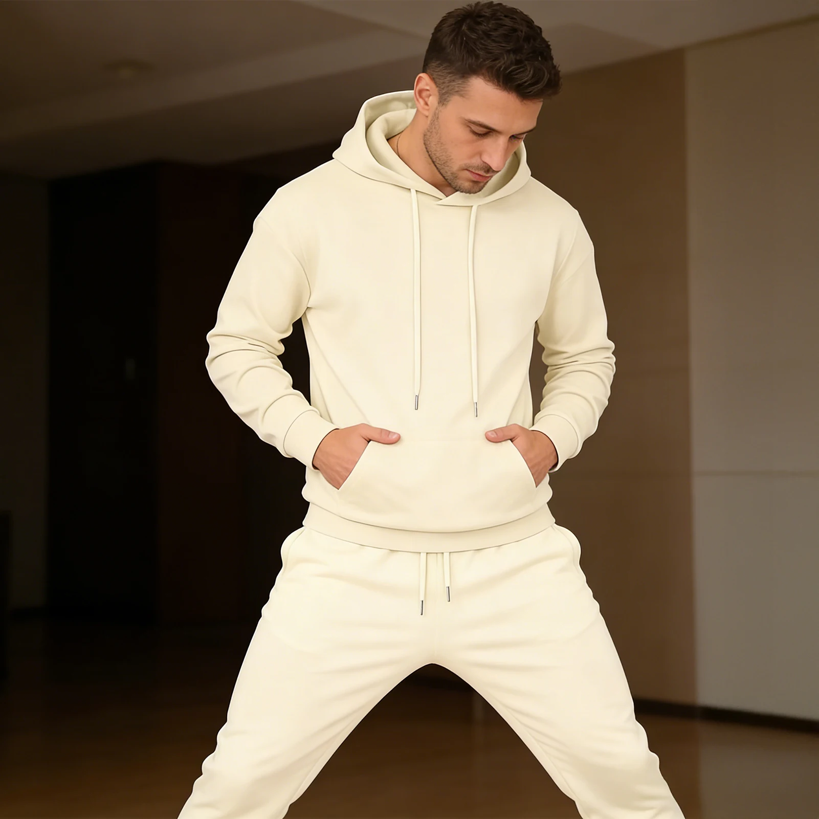 

Pockets Jogging Suit Men's Mountain Print Casual Tracksuit Set with O-neck Sweatshirt Jogger Pants for Autumn Winter Men