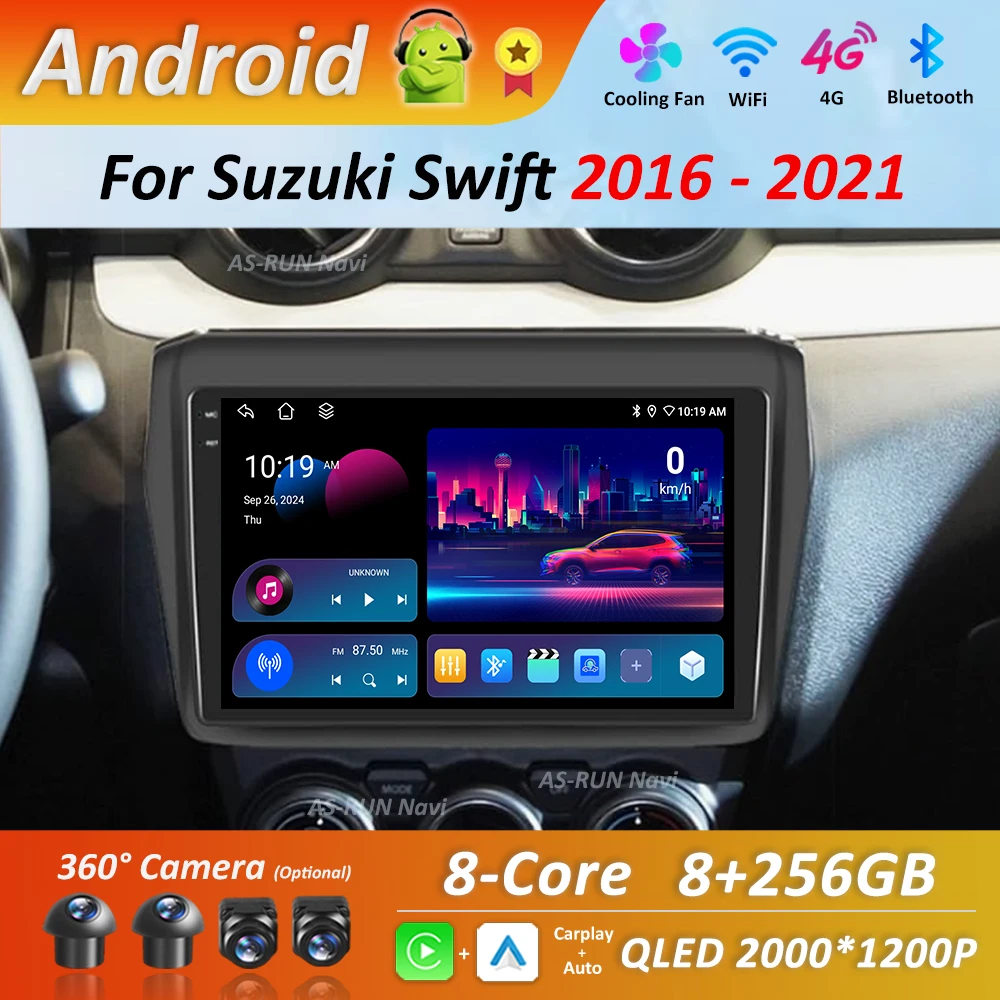 for Suzuki Swift 2016 - 2021 Android 14 Car Video Multimedia Player 4G Wifi DSP Stereo GPS Navi QLED Screen Bluetooth Head Unit