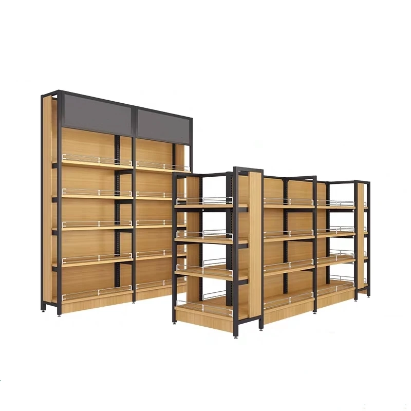 (customized)Heavy duty display stand sale in supermarket wood shelf