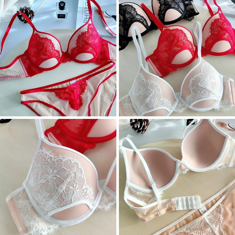 

Sexy Lace Edge Push Up Bra Set, Soft Steel Ring Underwear for Large Breasts, Thin Cup & Gathered Design