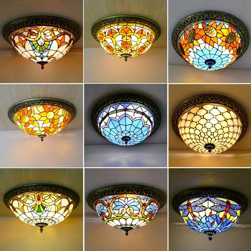 

Turkish Retro Ceiling Lights Tiffany Lamps Vintage Circular Colored Glass Ceiling Hanging Lamp Living Room Bedroom Art Deco Lamp