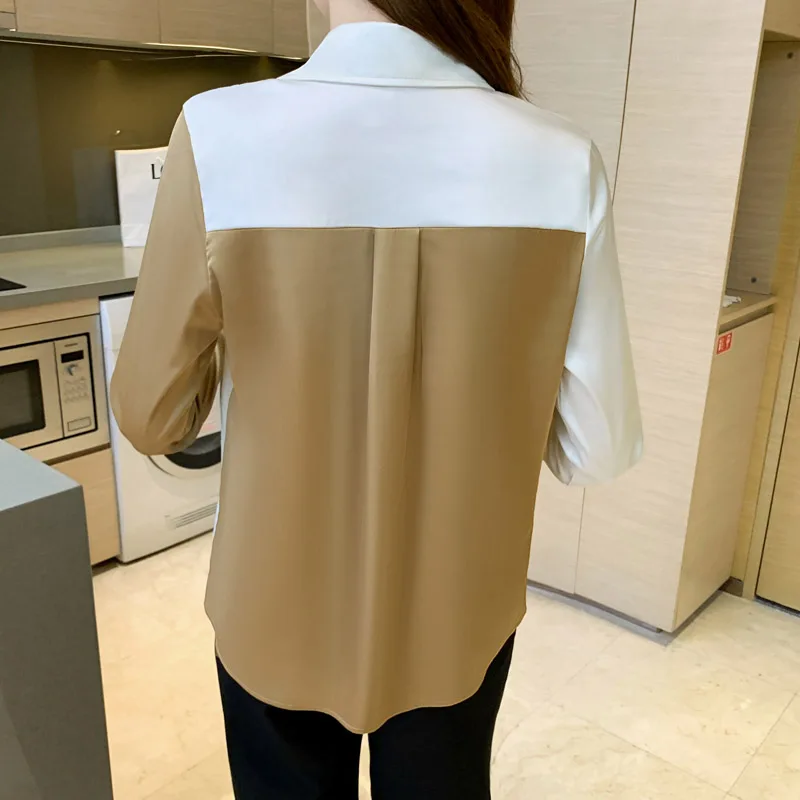 Women Yellow White Patchwork Fashion Shirts Lady Elegant Contrast Style Loose Button Cardigan Spring Fashion Casual Blouse Tops