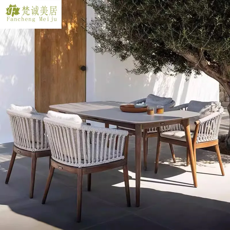 

Открытый двор, стол и стул из ротанга, стул из ротанга для отдыха, комбинация из тикового дерева, вилла на балконе под открытом воздухе, водонепроницаемый и солнцезащитный крем O