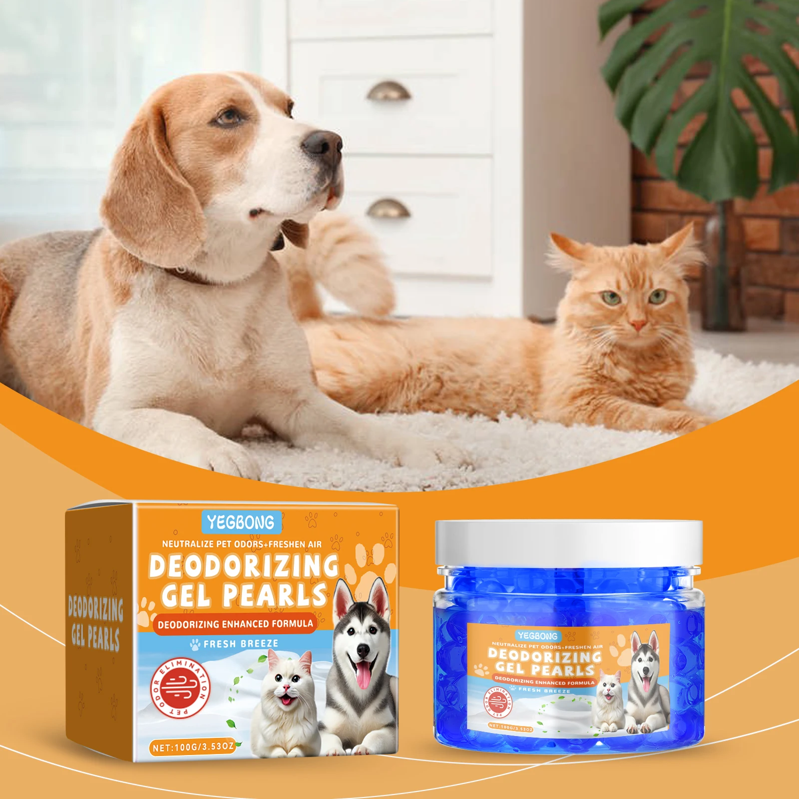 Pet Deodorizing Gel Pearls For Cats Dogs, Gentle Plant Extract Beads, Eliminate Pet Odor And Freshen Indoor Air