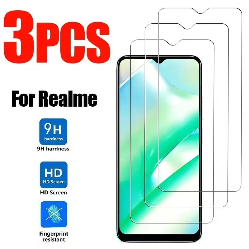 3 قطعة الزجاج المقسى ل Realme C31 C33 C35 C20 C21 C25 حامي الشاشة Realme C55 C53 C51 غطاء زجاج واقي