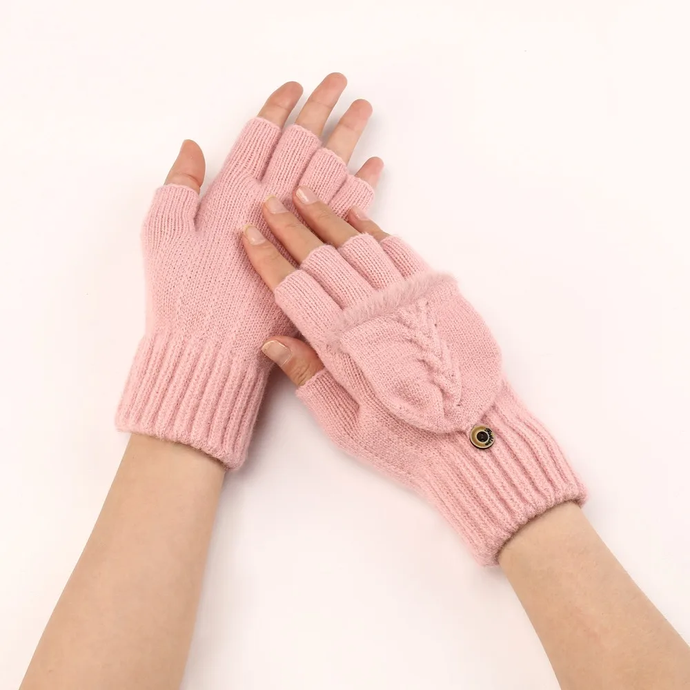 Fashion Flip Cover Fingerless Gloves Anti-slip Touchscreen Plush Gloves Korean Style Parsnip Children Gloves Winter